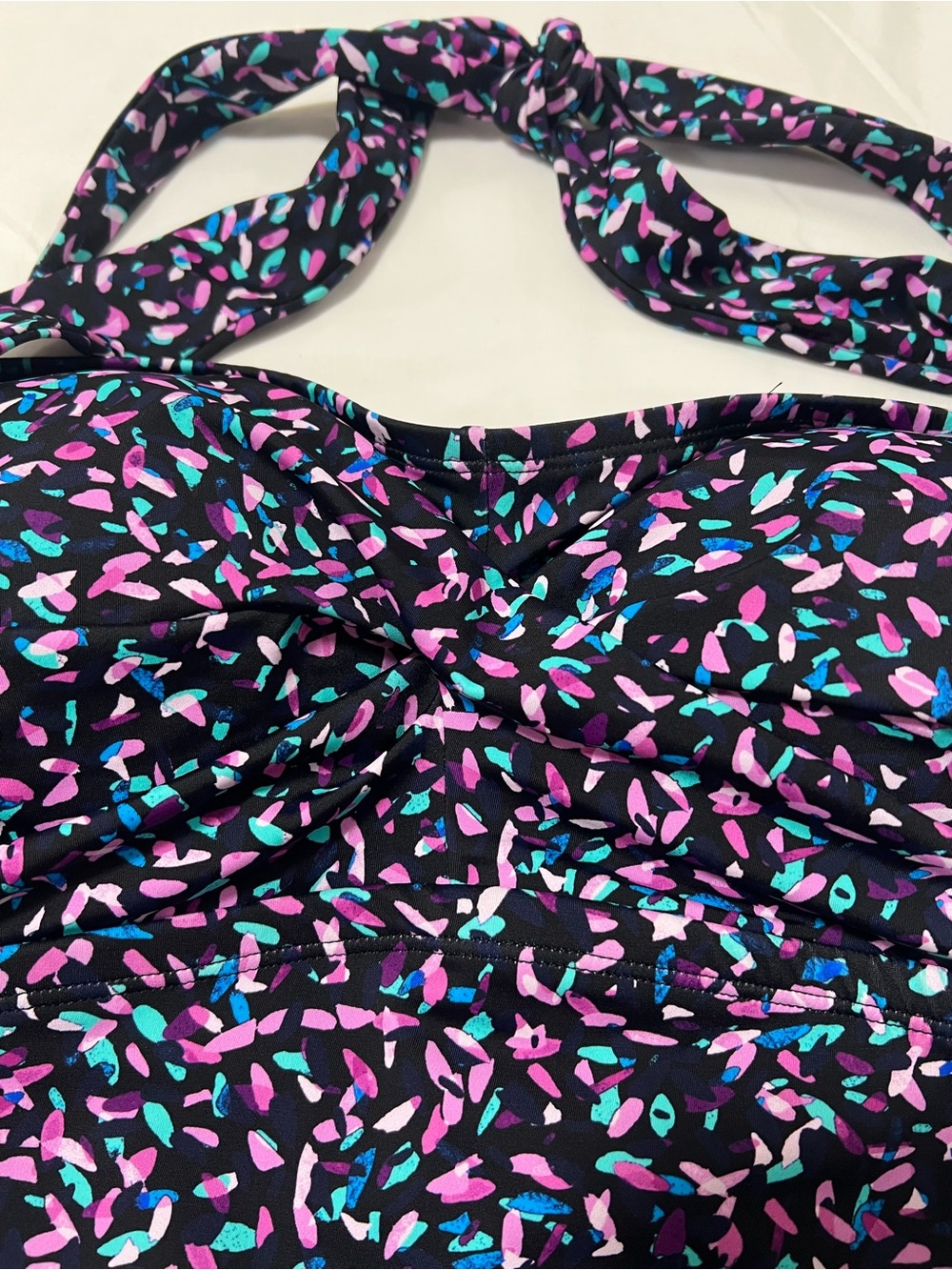 NWOT Swimsuits For All Halter Ruched Swimdress Multicolor Abstract Confetti-16
